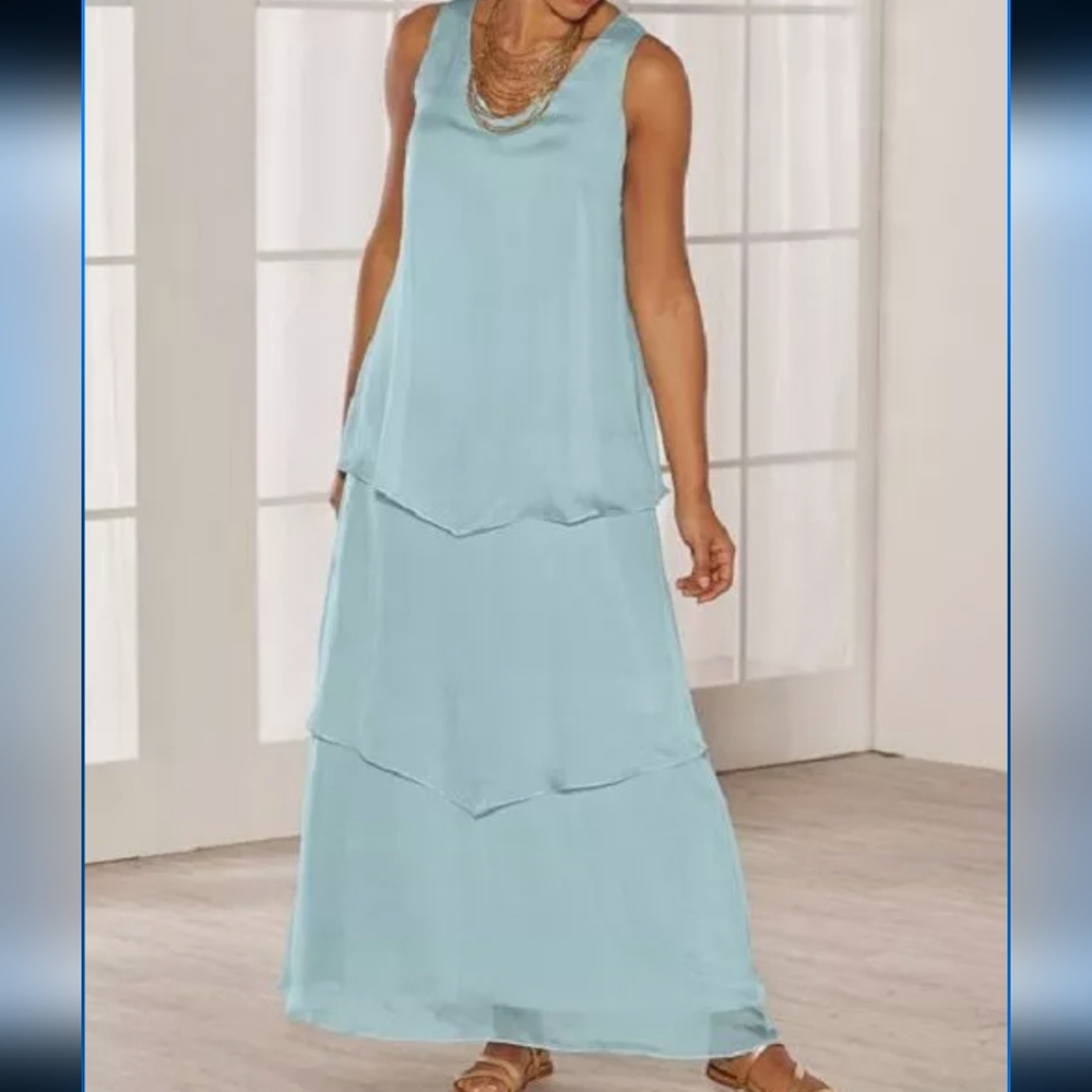 Soft Surroundings Tulipe Elegant Sleeveless Blue Maxi Dress size Medium Petite
